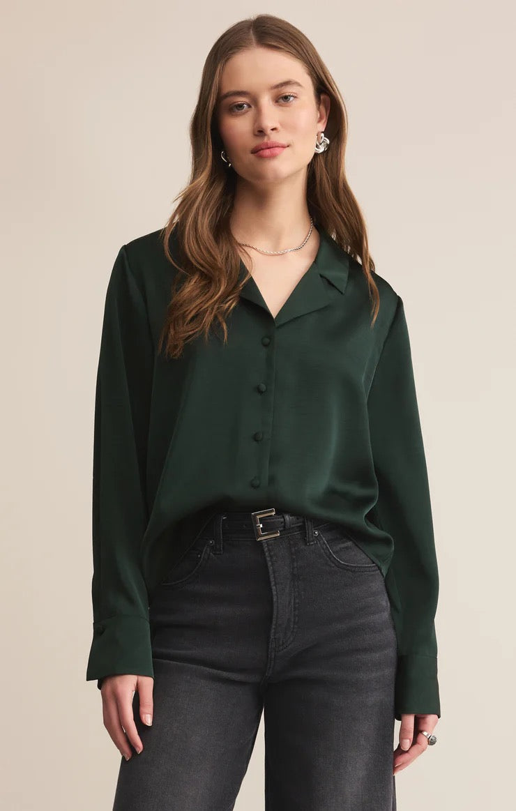 Ana Satin Button Up Garland Green