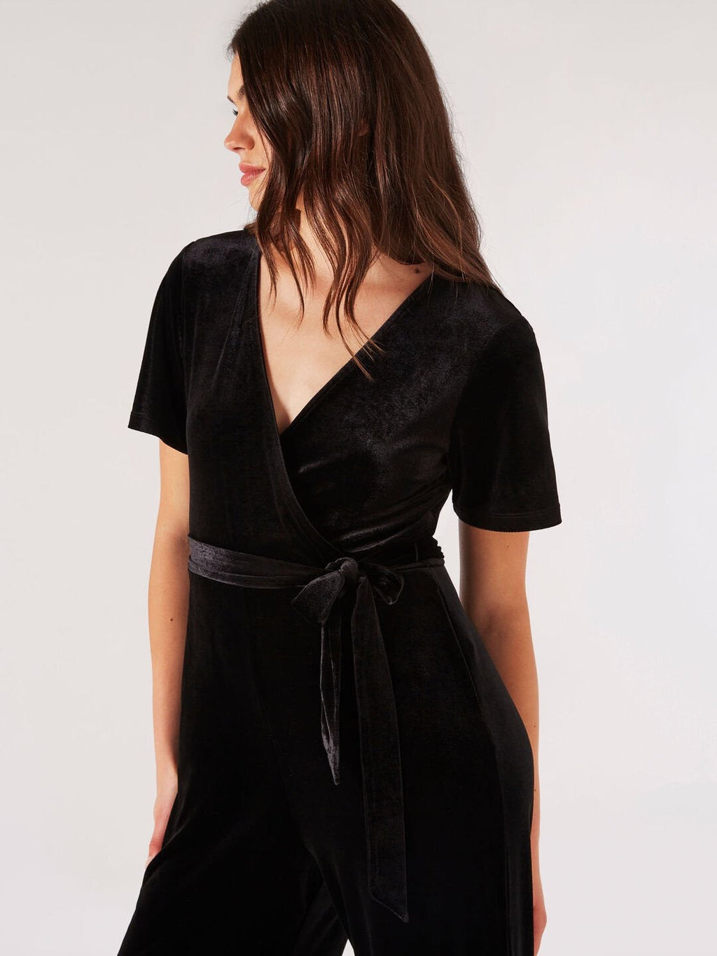 Angel Sleeve Velvet Wrap Jumpsuit Black