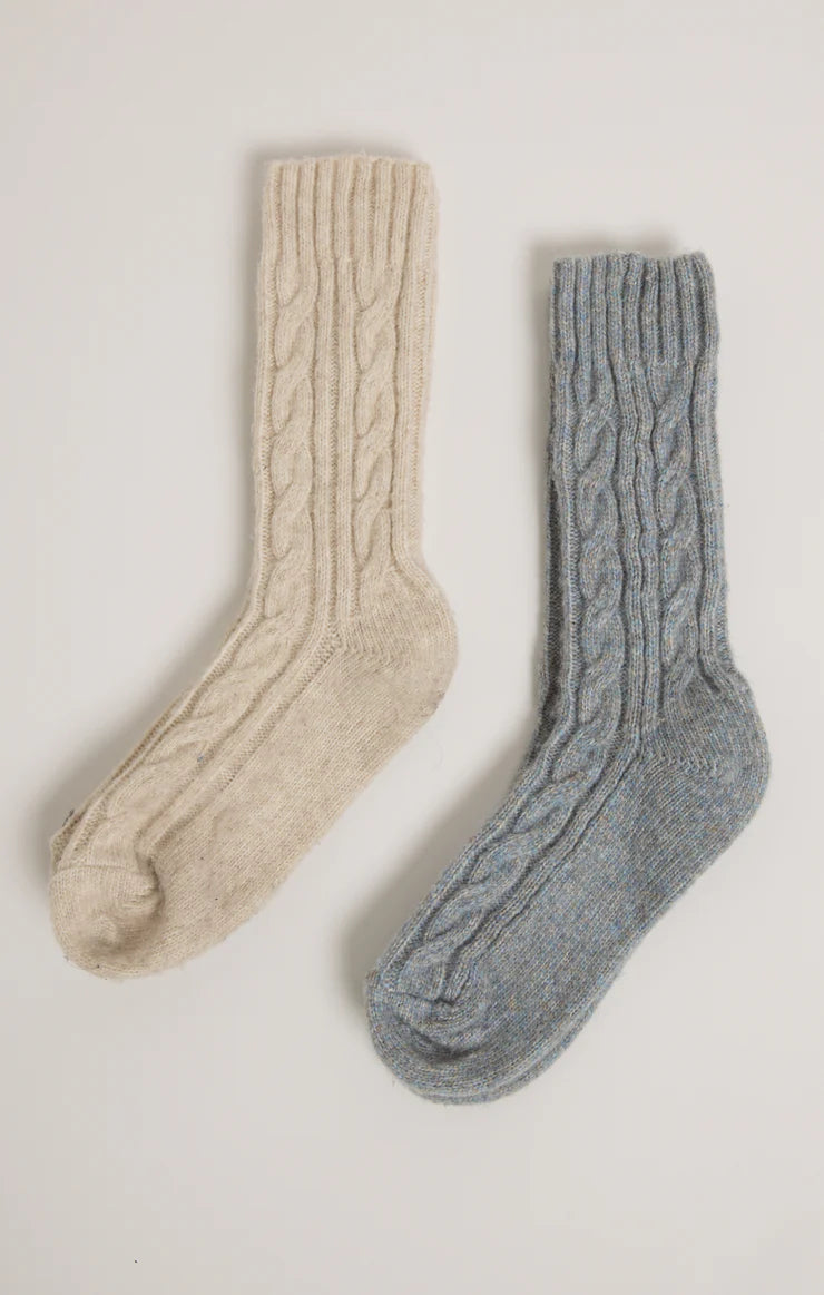 Cable Sock 2-Pack Snowflake Blue
