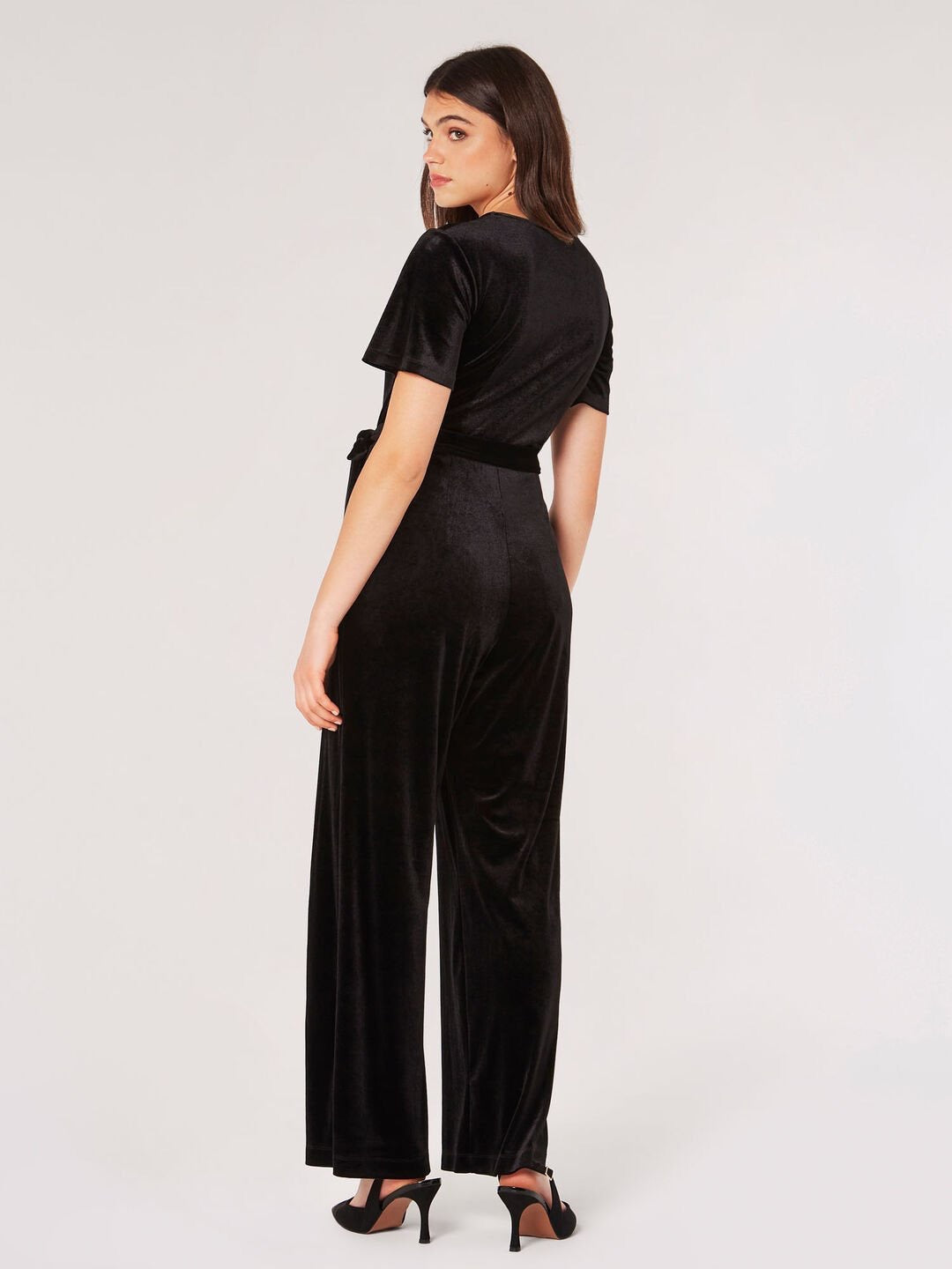 Angel Sleeve Velvet Wrap Jumpsuit Black