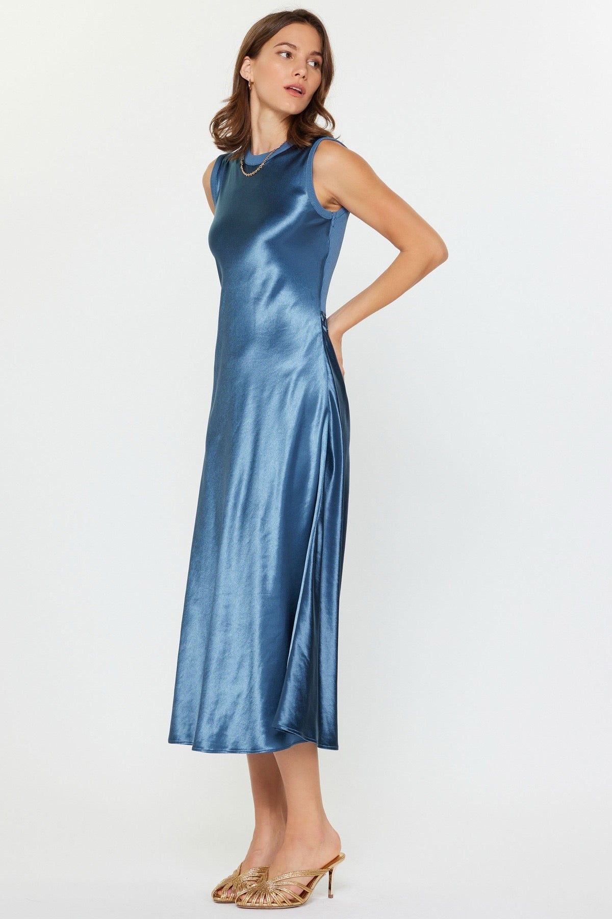 Amara Satin Midi Dress Midnight Blue